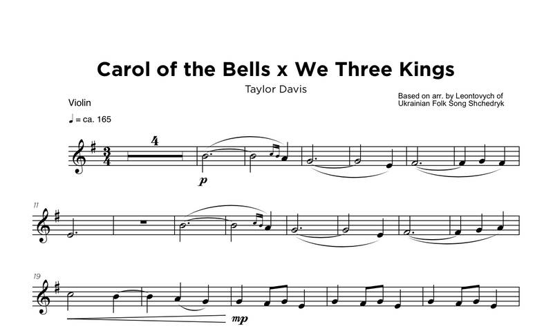Carol of the Bells x We Three Kings - VIOLIN Sheet Music with Play-Along Backtrack