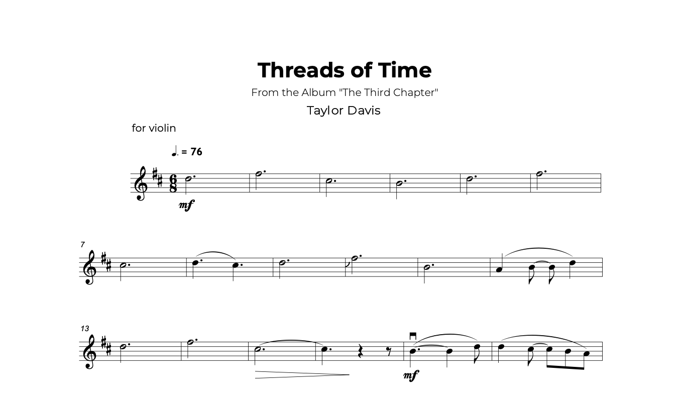 Music Notes Threads Threads of Time – Violin Sheet Music with Play-Along Backtrack – Taylor ...